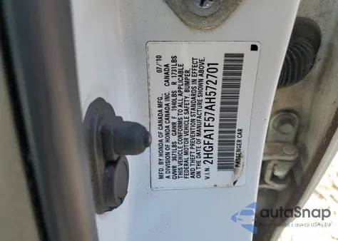 2010 Honda Civic Lx из США, поврежденный, VIN 2HGFA1F57AH572701